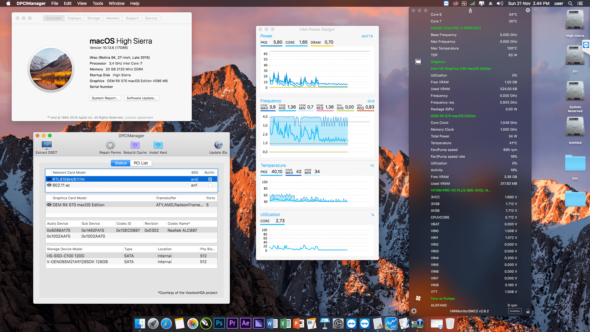 Success Hackintosh macOS High Sierra 10.13.6 Build 17G66 in MSI H110M PRO-VD PLUS + Intel Core i7 6700 + OEM RX 570